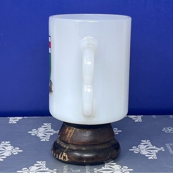 Ontario Coat of Arms Milk Glass Wood Base Pedestal Mug vintage - Picture 3 of 9